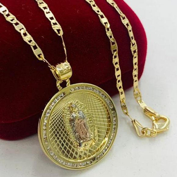 Mens Virgen de Guadalupe Necklace Charm Pendant 24" in Gold Filled 28x25 Jewelry - Picture 1 of 8